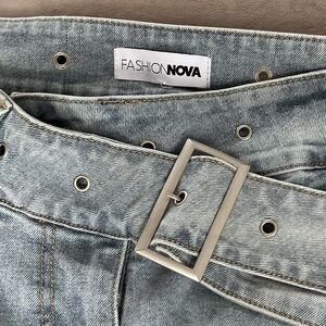 Fashion Nova Blue Denim Belt with Silver Buckle